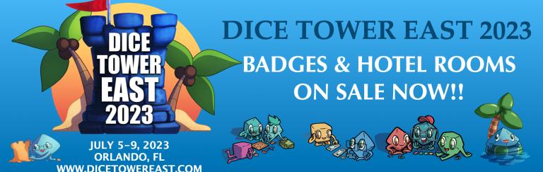 Dice Tower East 2023 Badges & Hotel Rooms